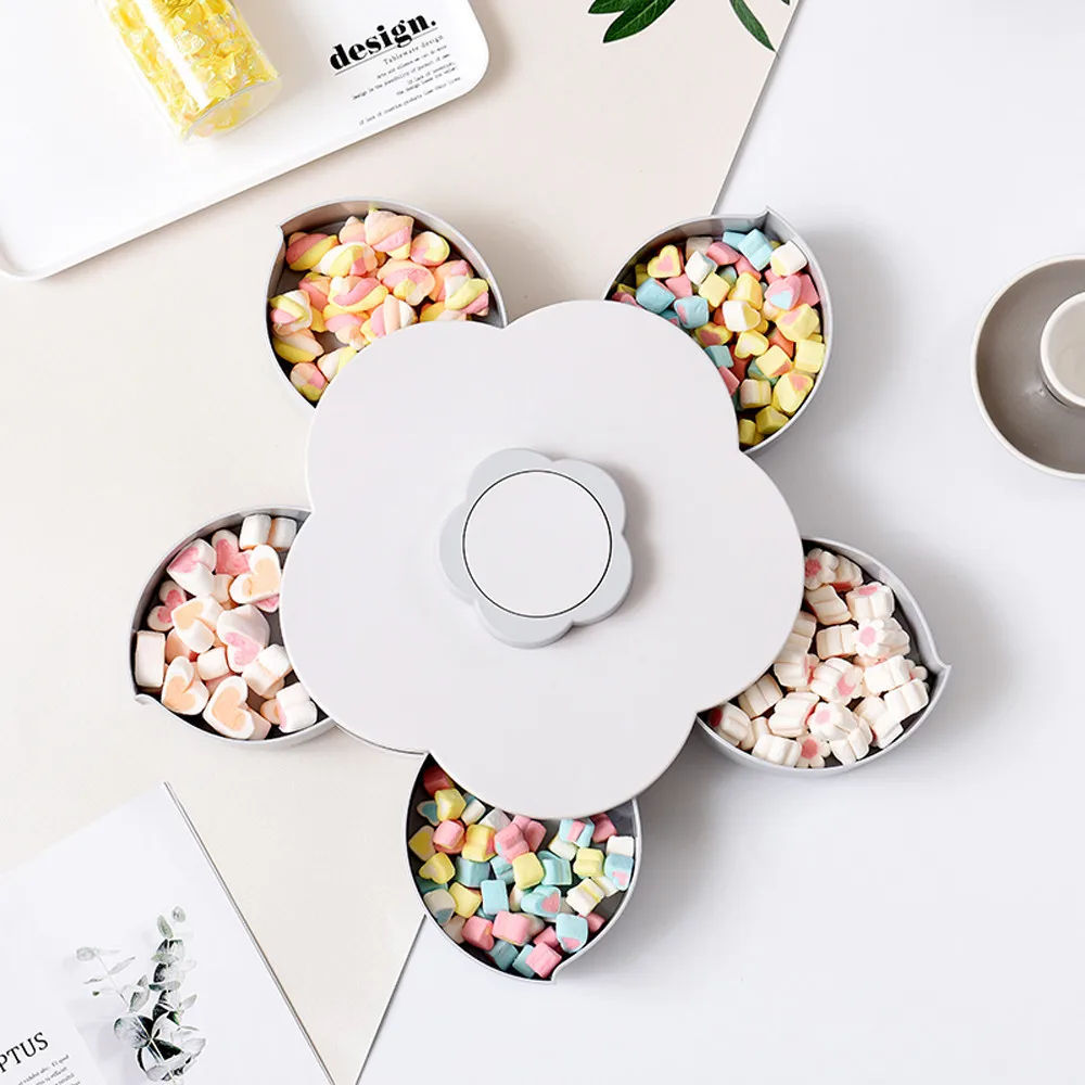

makeup organizer Plum Type Five Grid Snacks Dried Fruits Petal-shaped Rotary Switch Storage Box Serving Tray storage