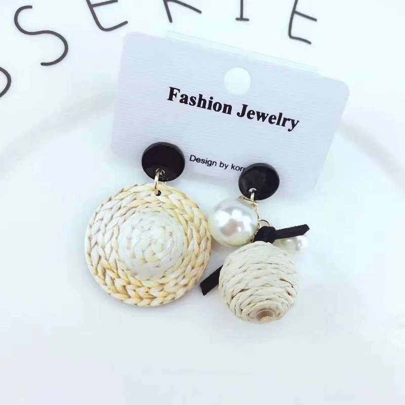 

Korean Fashion Personality Jewelry Acrylic Print Hat Ball Asymmetric Stud Earrings For Women