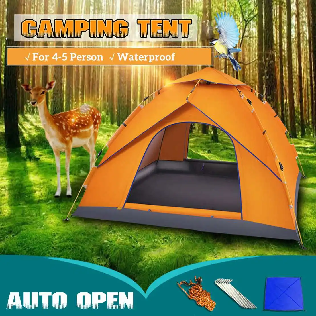 

Outdoor Instant Auto Camping Tent Automatic Open 4-5 Person Portable Waterproof UV-Proof Tents Foldable Throwing Pop-up Family