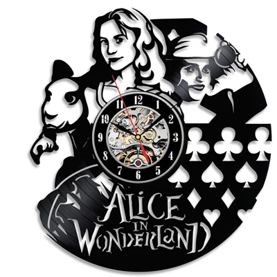 Алиса в стране чудес настенные часы современный дизайн мультфильм 3D наклейки Виниловая пластинка настенные часы домашний декор бесшумный - Цвет: 2