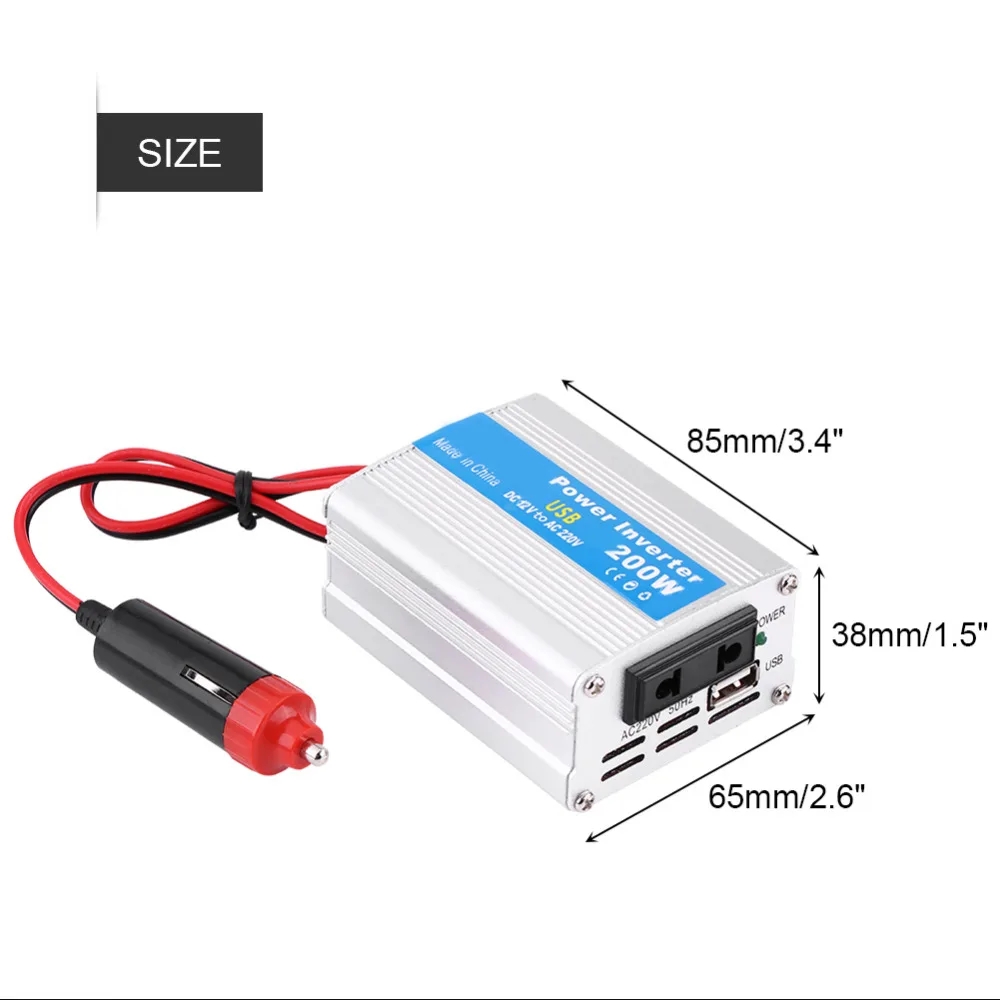 Автомобильный инвертор постоянного тока 12 В в переменный ток 220 В 200 Вт автомобильный преобразователь мощности модифицированная Синусоидальная мощность с USB Автомобильное зарядное устройство