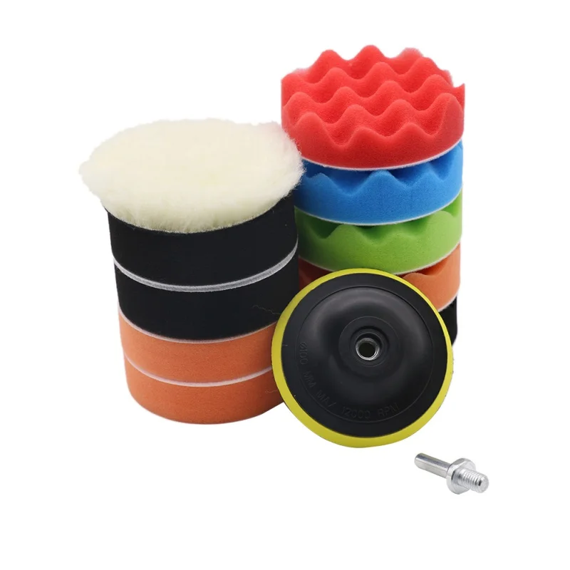 

12pcs 3/4/5/6/7inch Thread Self-adhesive Car Polishing Waxing Sponge Auto Wheel Sponge Buffing Pads Kit Set Auto car clean