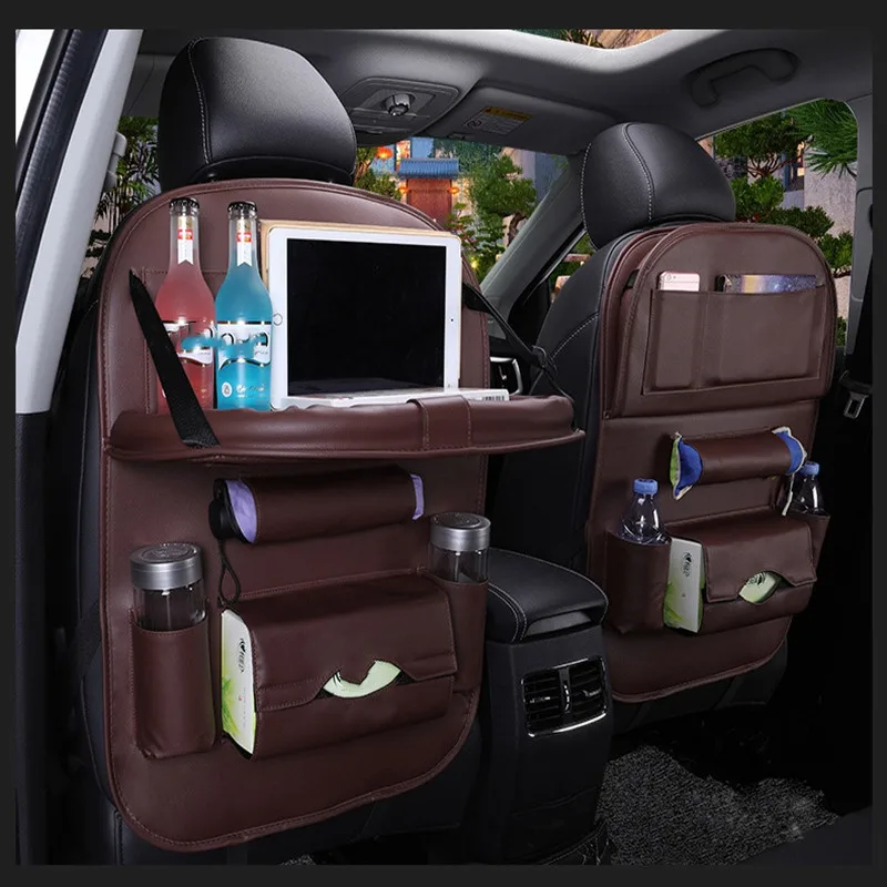 

Bag Universal Auto Multi-pocket PU Leather Table Tray Travel Storage Bag Foldable Shelf Dining Table Car Seat Storage Pad Bag