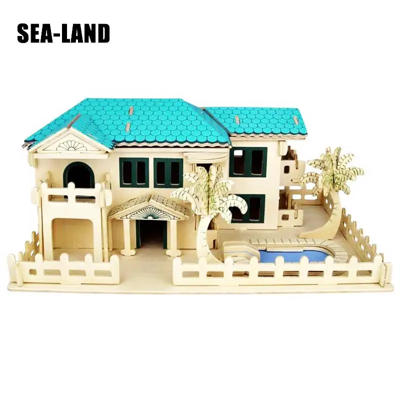 

Kids Toys Wooden 3D Puzzle For Children Villa At Beach Montessori Educationaly Diy Toy Challenge Wisdom A Gift For Kids Or Adult