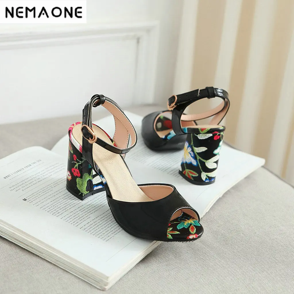 

NEMAONE Ladies Shoes Summer ankle strap Sandals Women flower High Heels Sandals Party Wedding Shoes woman