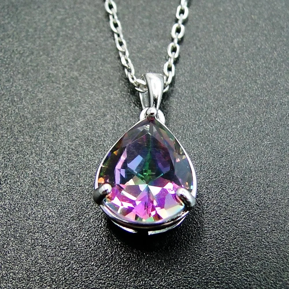 

925 Sterling Silver Pendant 9x11mm Created Rainbow Mystic Topaz Necklace Women Pendant High Quality for Ladies without Chain