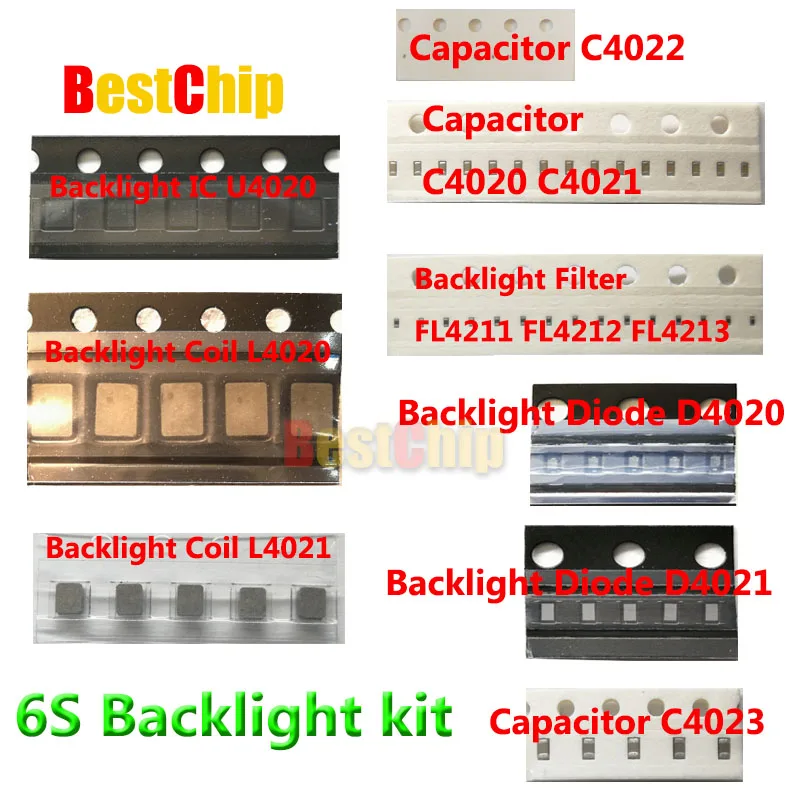 13 шт./компл. задняя светильник ic U4020+ катушка L4020 L4021+ диод D4020 D4021+ конденсатор с алюминиевой крышкой, C4023 C4022 C4020+ фильтр FL4211 FL4212 FL4213 для iphone 6s светодиодный задний светильник драйвер