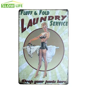 Laundry Service Sexy Girl Metal Tin Sign Bar Wall Decor Metal Sign Vintage Home Decor Metal Plaque Retro Painting Metal Plate