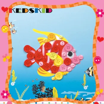 

DIY 3D Animal Buttons paint children handmade buttons Butterfly fish tree The kindergarten material package