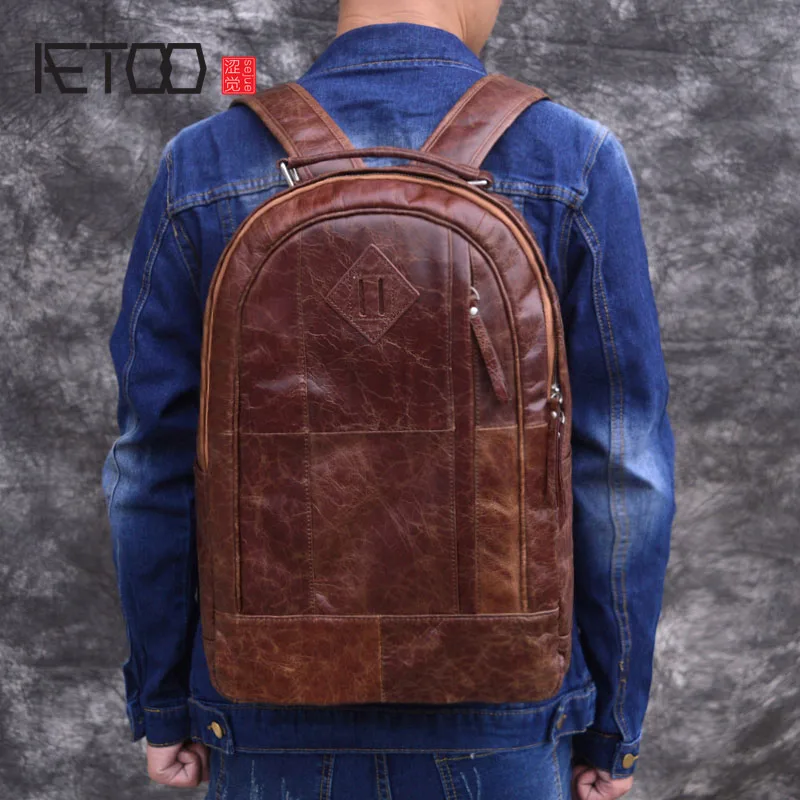 <b>Aetoo original</b> oil wax <b>leather shoulder</b> bag men s bag top layer ...