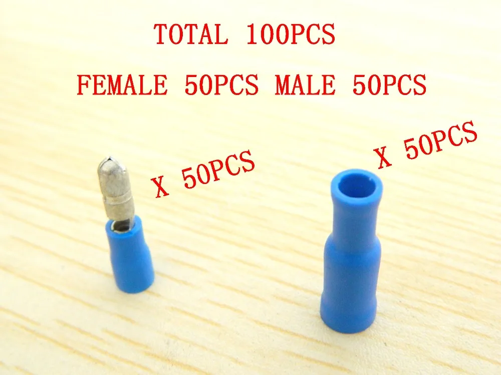 14-16 GAUGE VINYL BULLET FEMALE CONNECTOR 100 PK BLUE CRIMP TERMINAL AWG CAR