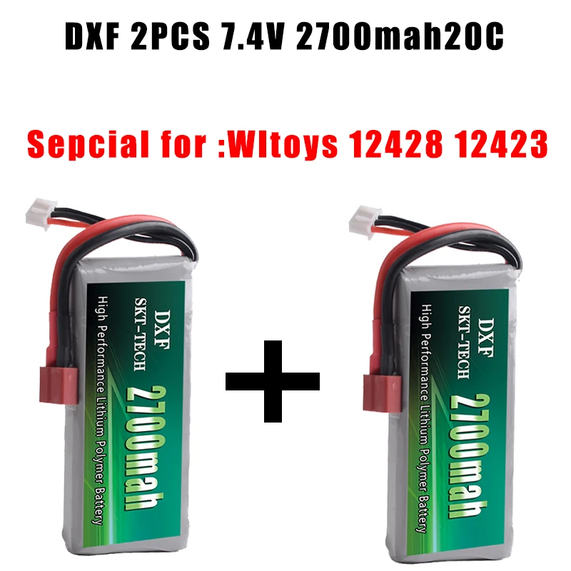 2PCS 2700mah 7.4V 20C Max 40C DXF 2S RC Lipo Battery for Wltoys 12428