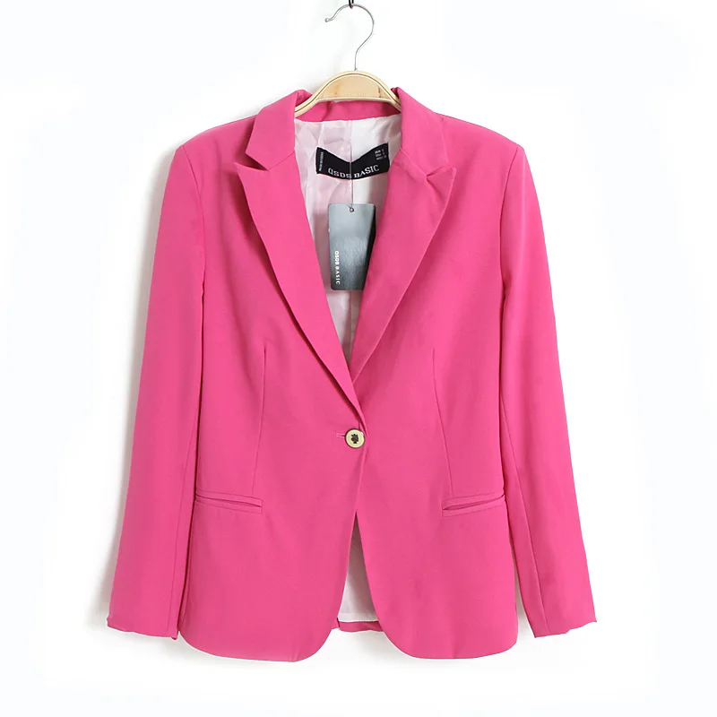 Women OL Candy Blazer Slim Single Button Fasshion Casual Bright Color Coat Summer Spring Thin Female Jacket Пиджакпальто женскоеженские курткикуртки женские осень - Цвет: Rose color