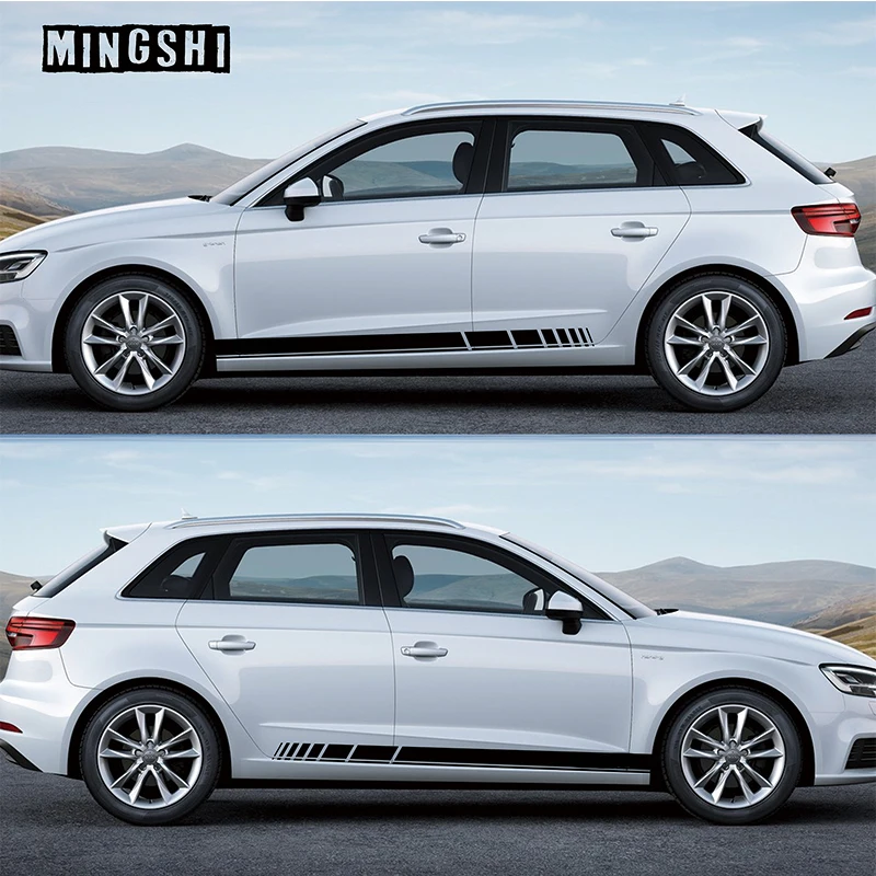  2 Sides With Logo For Audi A3 A4 A5 A6 A7 Q3 Q5 B6 Vinyl Car Styling Side Stripes Skirt Waist Line 