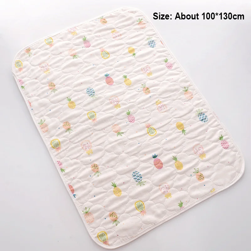 Муслиновый хлопковый коврик для подгузников, Детский водонепроницаемый коврик, большой детский коврик, многоразмерный детский коврик для мочи, матрас, простыня, протектор, постельные принадлежности - Цвет: Pineapple 100X130CM
