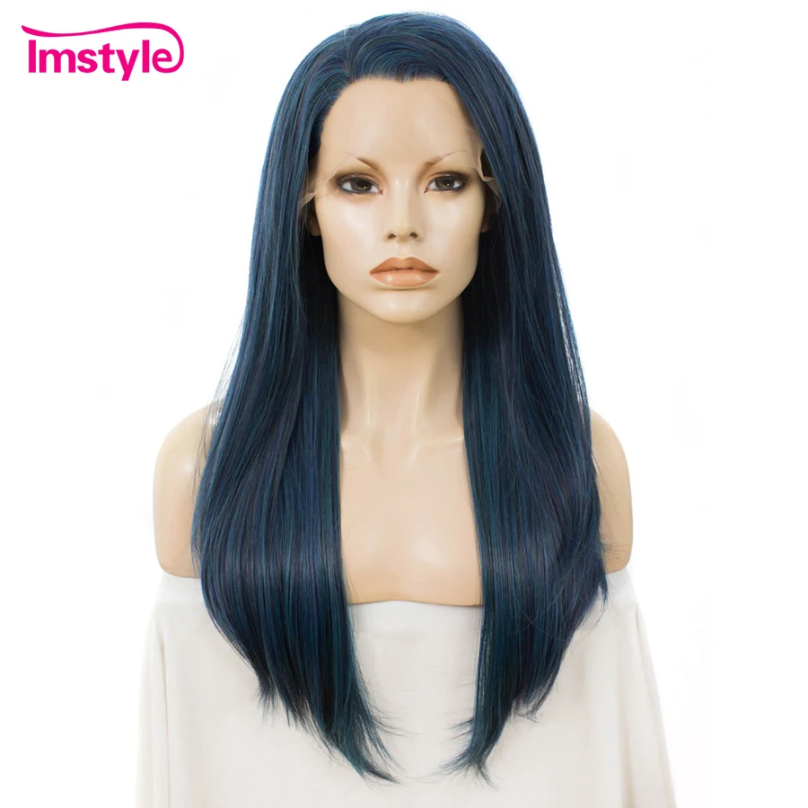 

Imstyle Dark Blue Wigs Straight Long Synthetic Lace Front Wig For Women Glueless Heat Resistant Fiber Natural Lace Wig Cosp