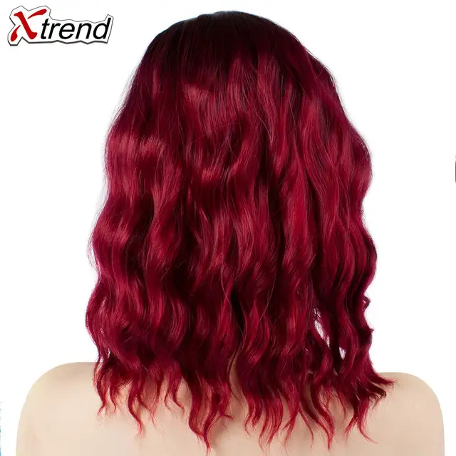 Xtrend Synthetic Short Wavy Wig Womens Grey Blue Pink Red Natural