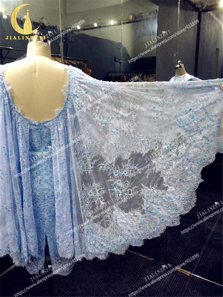 JIALINZEYI vestido de noiva небесно-голубое кружево кристалл большой рукава V назад облегающее до колен импортные вечерние платья для выпускного