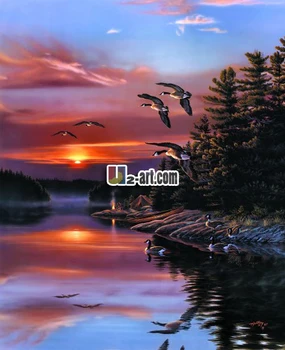 

Free shipping - Good quality Fine gift Canvas print art oil painting migrant in Sunset glow 19-huancai-1 (222)