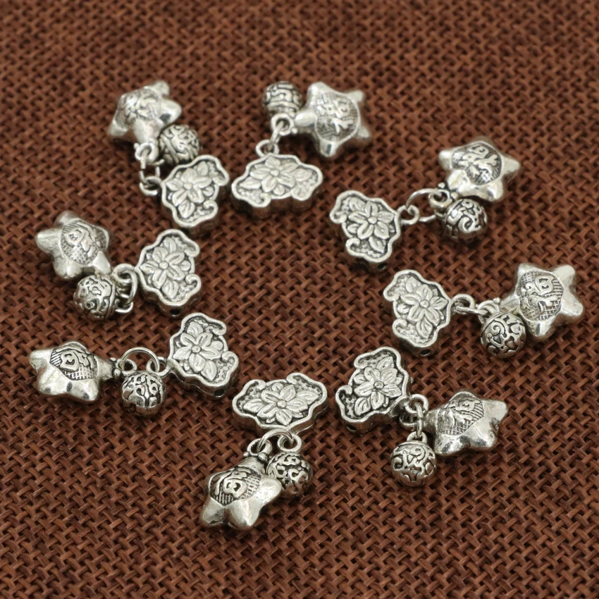 

Flower stars ball shape spacers beads accessories 10pcs high quality assorted Tibet silver plated fashion jewelry findings B2539