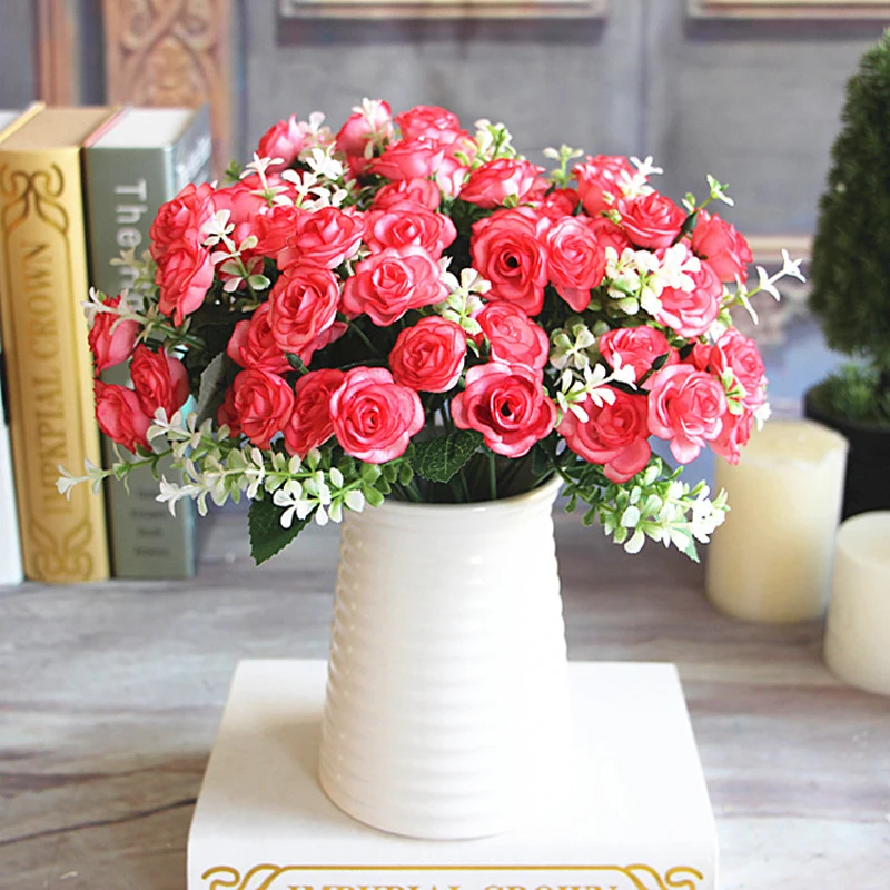 1 букет, 15 цветов, искусственная Роза, высокое качество, цветной Шелковый цветок для свадьбы, офиса, украшения дома