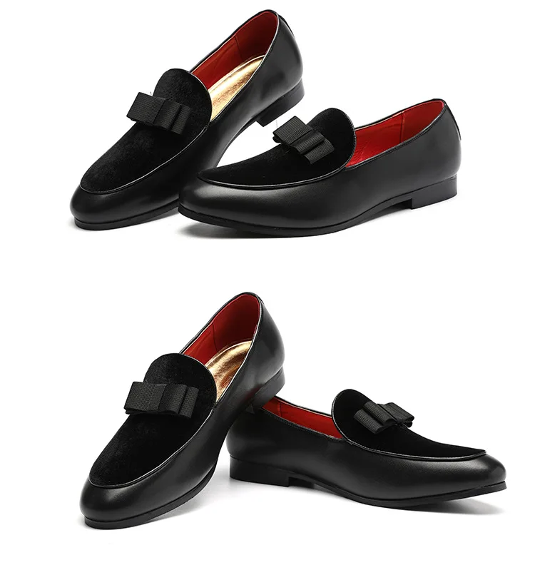Джентельменский галстук-бабочка свадебные модельные мужские туфли на плоской подошве Повседневные слипоны черные лакированные кожаные красные замшевые лоферы Мужская официальная обувь