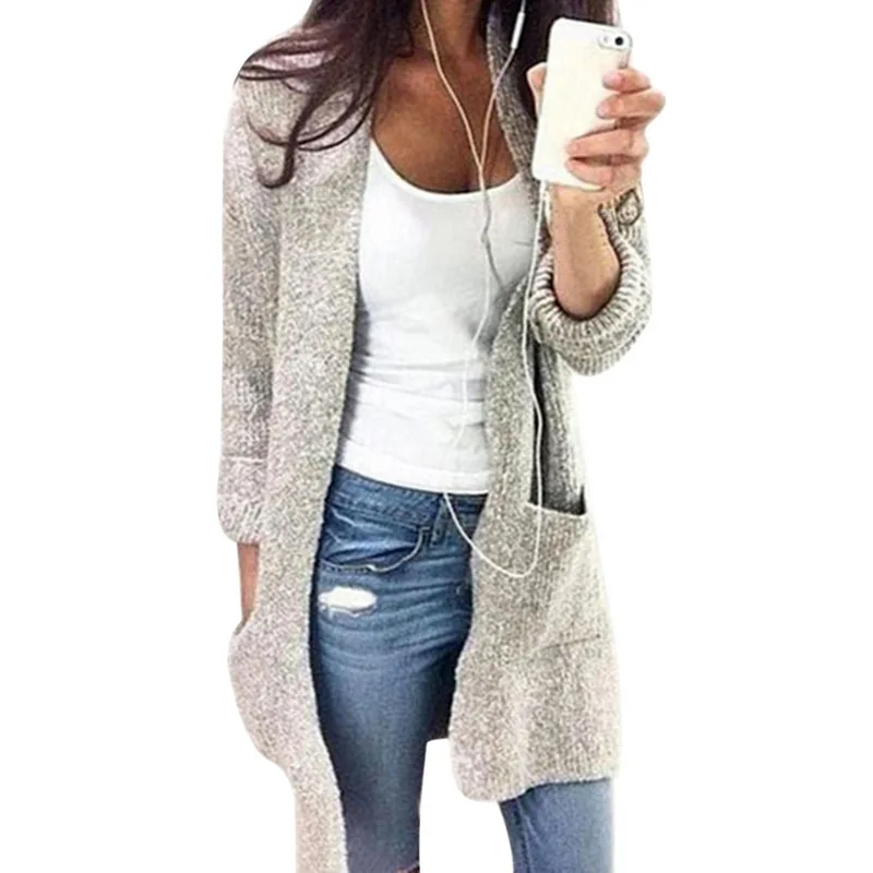 جديد القطن الصلبة سترة طويلة الأكمام محبوك سترة المرأة المفتوحة غرزة عارضة Sweters النساء Invierno 2019 فضفاضة سترة موهير