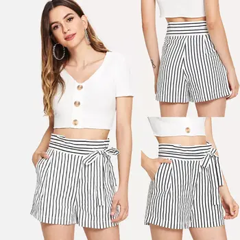 

Fashion Women Hot Short Pants Summer Casual High Waist Bandage Loose Shorts Mini Short Trousers