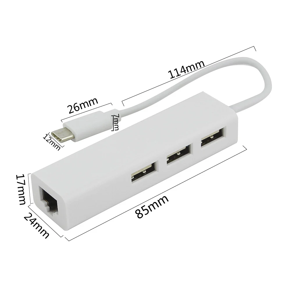 Chyi USB3.1 Тип C Многофункциональный сетевой адаптер USB RJ45 Ethernet 3 Порты и разъёмы