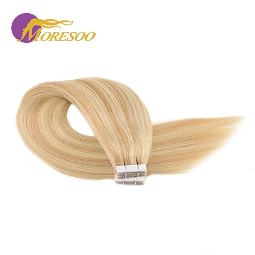 Moresoo Пряди человеческих волос для наращивания лента в волосах Выделите Цвет бразильский реал Волосы remy #16 Выделите со светлыми