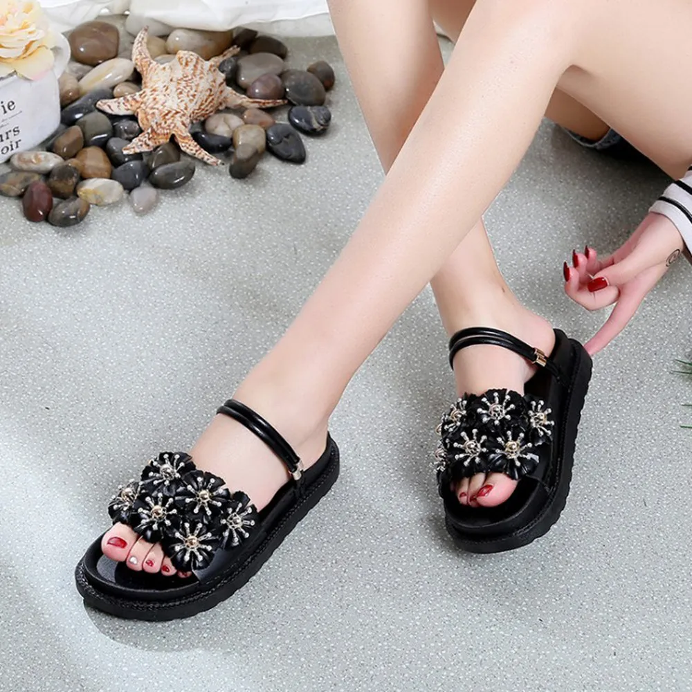 

Female fashion Summer flats sandals Camellia Flower Sweet Beautiful flower summer outdoor Slippers Sapato Feminino
