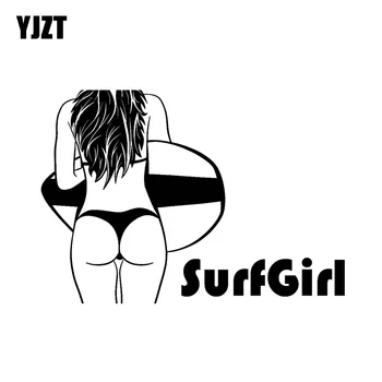 

YJZT 12.8*9CM Car Sticker Swimming Surf Girl Covering The Body Vinyl Skillful Manufacture Decals Fashion Black/Silver C20-0172
