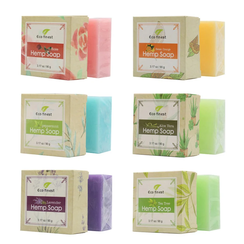 

6 Pcs Handmade Hemp Oil Soap Skin Care Revitalizing Scent with Tea Tree Rose Lavender YUF99