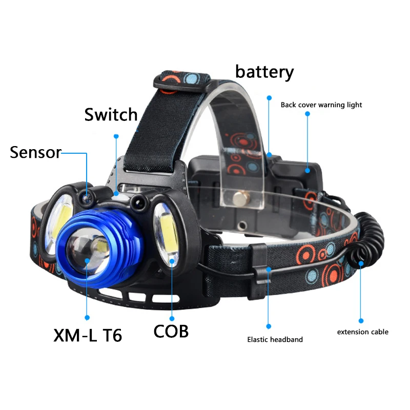 Z202305 Litwod светодиодный налобный фонарь XM-L T6 COB с увеличительным объективом, налобный фонарь, мощный фонарик, 6000 люмен, перезаряжаемый аккумулятор 18650