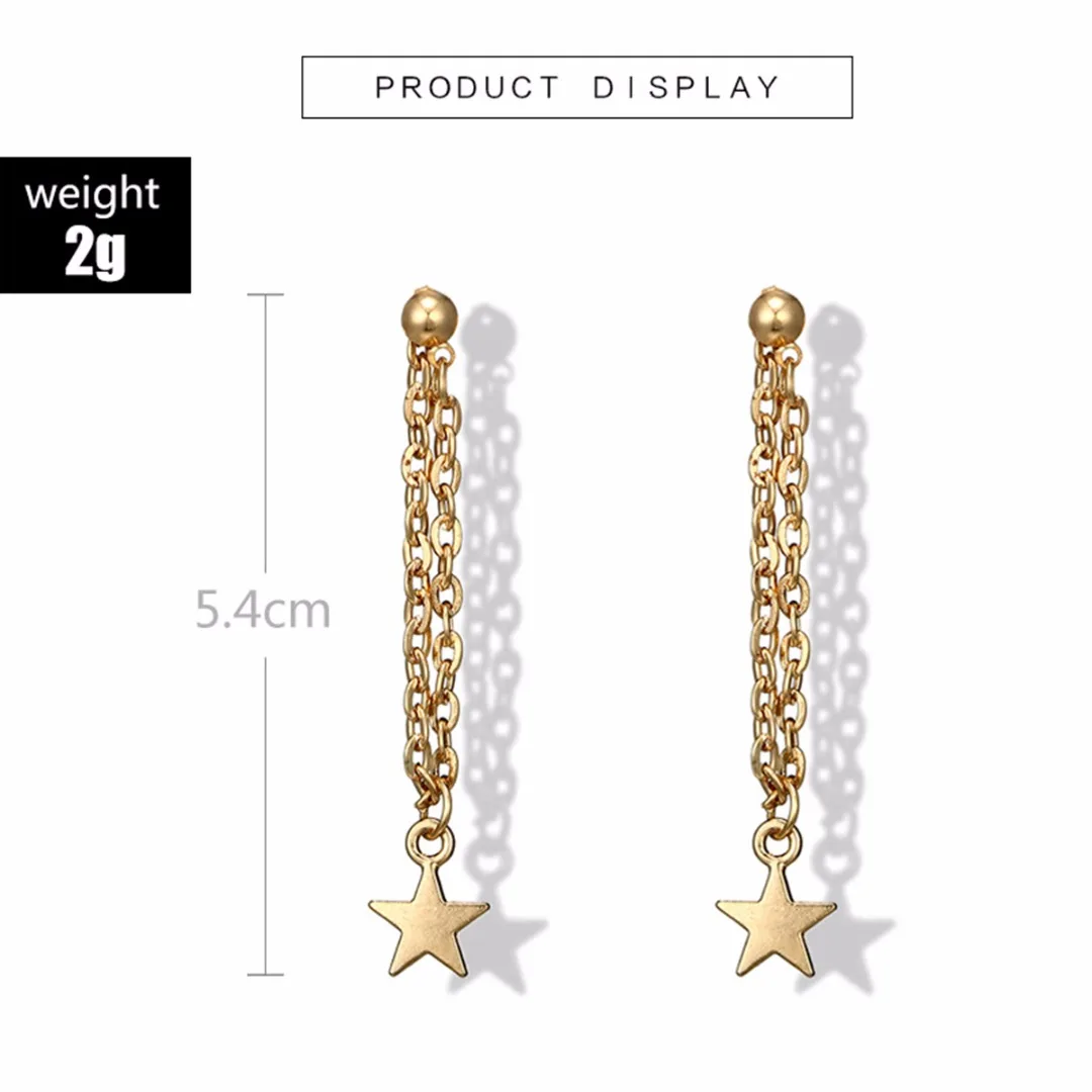 Charming Stylish Five-pointed Star Chain Tassel Pendant Earrings Gold Color Chic Dangle Earrings Fashion Jewelry Gifts For Women