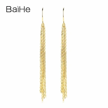 

BAIHE Solid 18K Yellow Gold Wedding Wedding Women Trendy Fine Jewelry tassels with real gold ear hooks Stud Earrings for Women