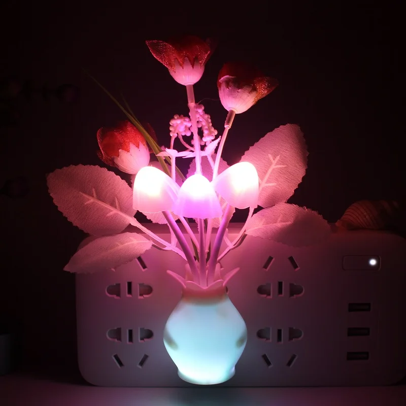 Ночник для ванной комнаты, кухни, прикроватное управление световым датчиком, светодиодная лампа, гриб, тюльпан, цветок, ночник для домашнего декора