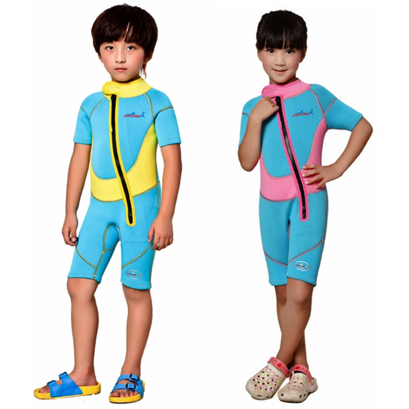 

Boys And Girls Short Sleeved Thermal 2.5mm Neoprene Kids Wetsuit Dive Wet Suit Child Swimwear One-piece Sunscreen Warm Clothing