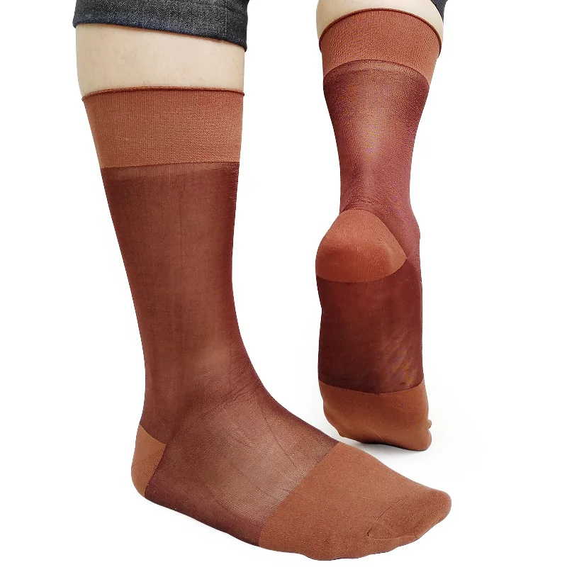 Нейлоновые шелковые носки для мужчин s сексуальный просвечивающий формальный костюм деловые носки Фетиш Collestion мужские шланг чулок носки кофе