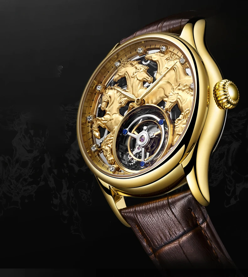 Модные механические часы со скелетом зодиака, мужские высококачественные Tourbillon, мужские водонепроницаемые наручные часы t 30m