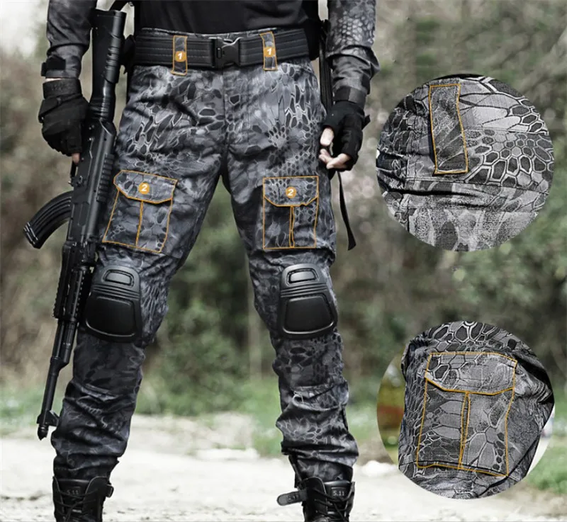 cargo pants streetwear MEGE Rapid Assault multicam pants with knee pads, Camouflage tactical military clothing,  paintball army cargo combat trousers black cargo jeans