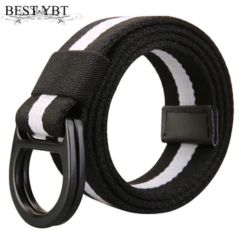 

Best YBT Unisex Belt Canvas Alloy Double ring buckle Women Belt Cowboy Outdoor Sports Simple Fashion High Quality Men Belt
