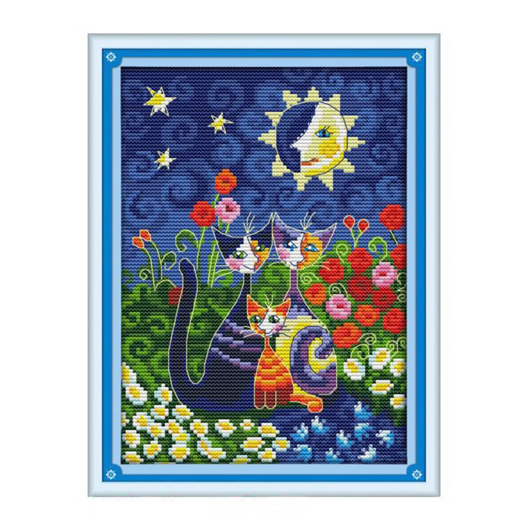 Dimensions Cross Stitch Kit SunFlower Cats Stamped for Kids Baby Girls 11ct 14ct Counted  NeedleWork