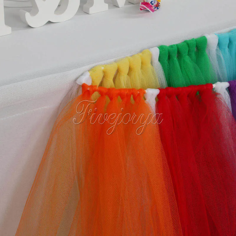  Colorful Rainbow Style Tulle Tutu Table Skirt 100cm x 80cm for Wedding Favors Party Baby Shower Dec