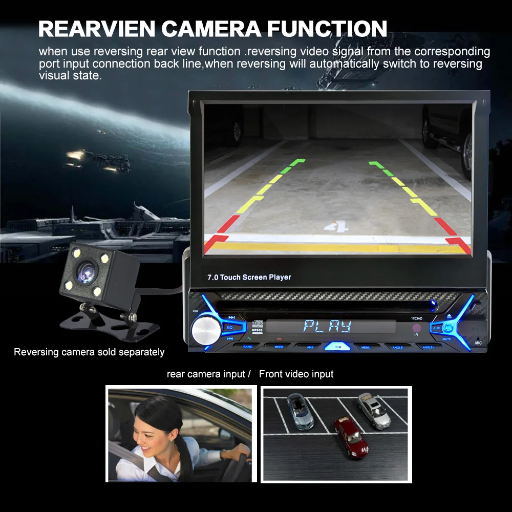 Discount Universal 7" 1 Din Car Video with Automatic Retractable HD Contraction Touch Screen BT Car MP5 Player Audio 3