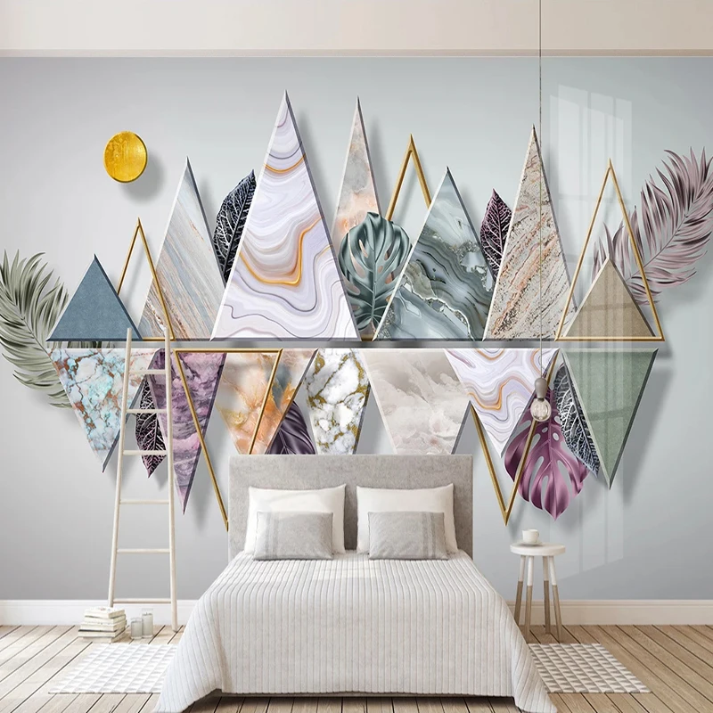 

Custom Self-Adhesive Mural Modern Simple Abstract Geometry Tropical Plant Leaves Art Wallpaper Living Room 3D Waterproof Canvas