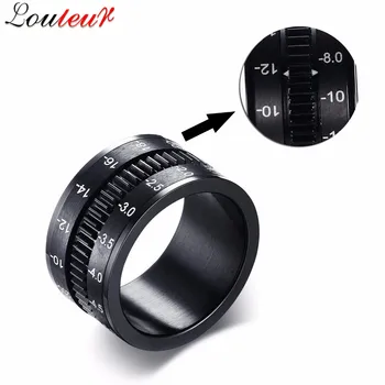 

LOULEUR Unique Men Ring Black Stainless Steel SLR Telephoto Camera Lens Ring Men Jewelry Spinner Band Photographers Accessories