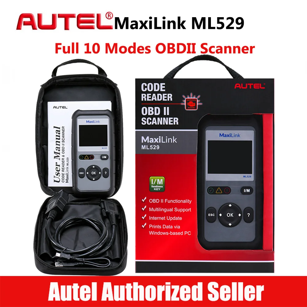 

AUTEL MaxiLink ML529 OBD2 Scanner Car Diagnostic Tool Full OBDII Code Reader Autoscaner Diagnostics OBD 2 Fault Code Read