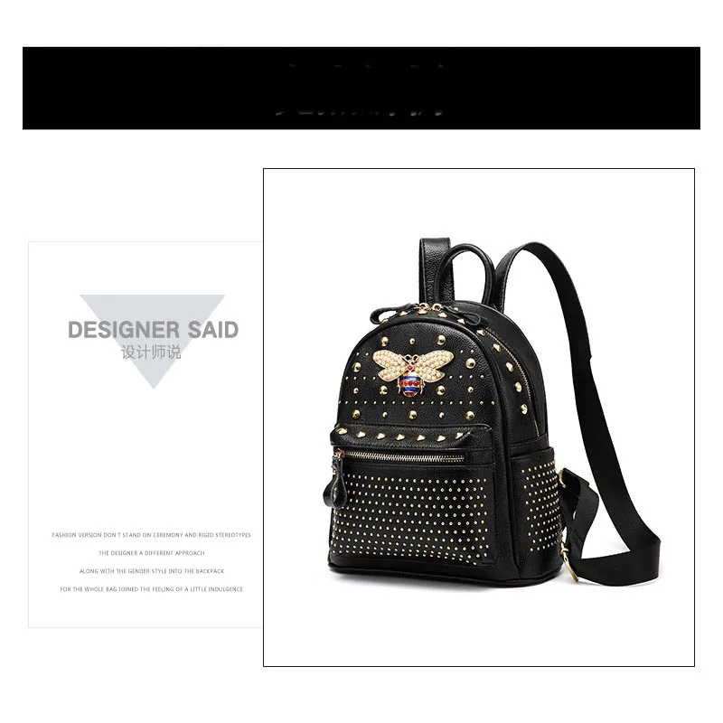 KYYSLO женский рюкзак дорожная сумка из натуральной кожи Модная пчела с бриллиантами Корейская Повседневная сумка на плечо женский рюкзак с