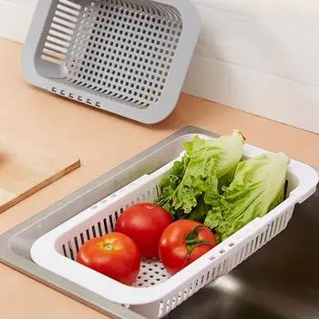 

Adjustable Over Sink Dish Drying Rack Drainer Plastic Vegetables Fruit Basket Holder Kitchen Utensil Racks & Holders